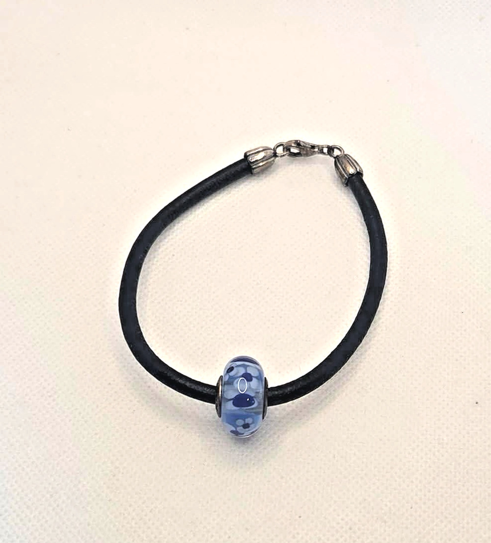 Pandora Black Cord Bracelet Blue Murano Glass Bead